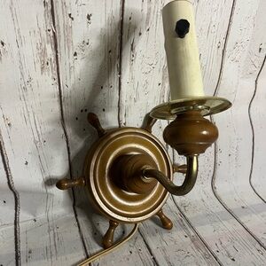 Antique Nautical Wood Ship Wheel Wall Sconce Light